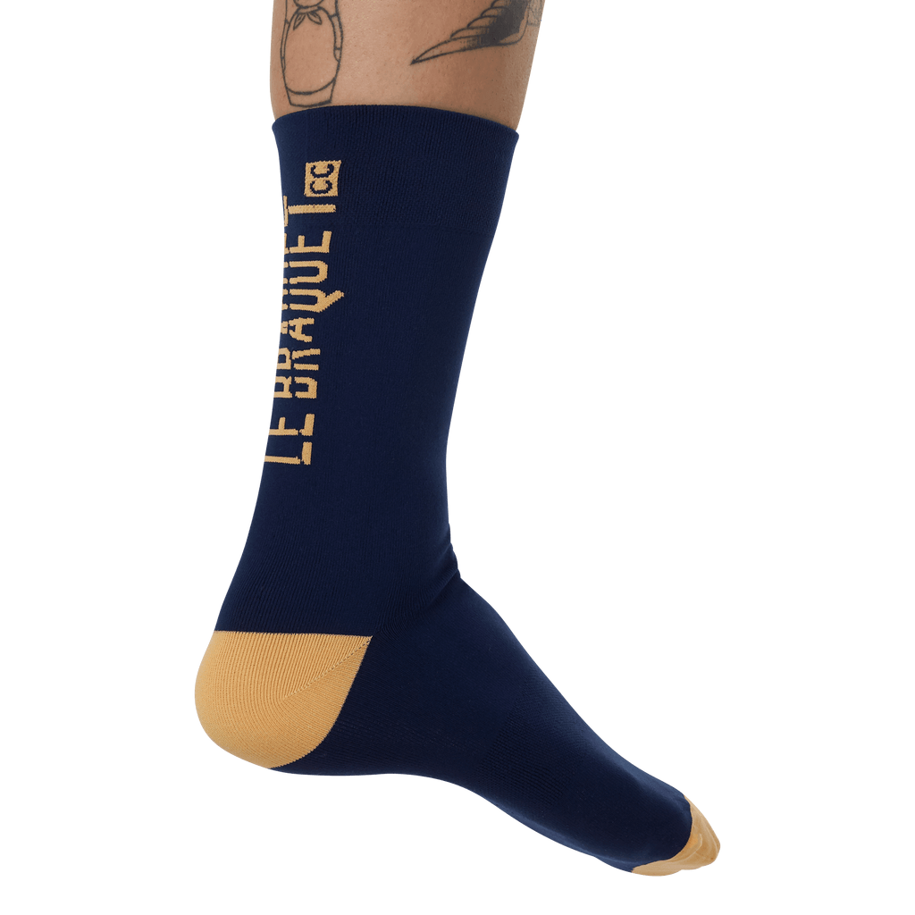 blue and yellow cycling socks