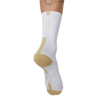 white and gold cycling socks