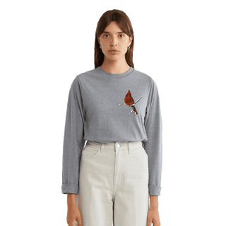 grey shirt with a bird