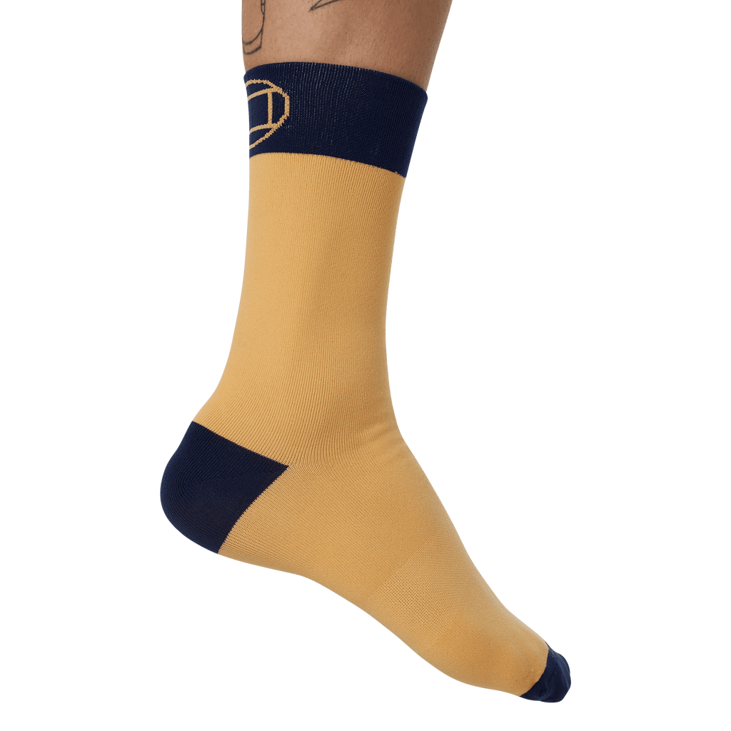 yellow and navy socks