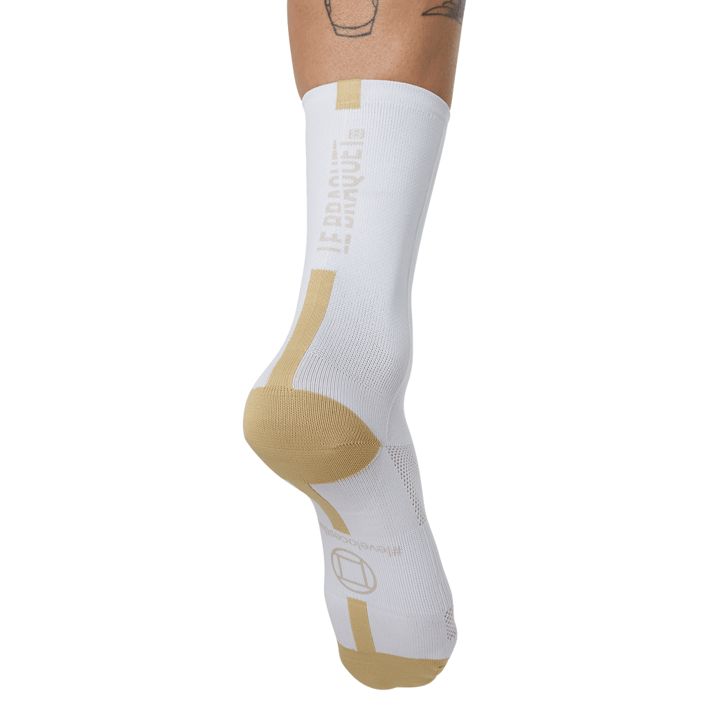 white and gold cycling socks
